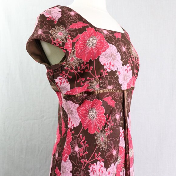 Vintage Jody of California Brown Floral Dress *11/12 Boho Empire Waist USA - Picture 4 of 16